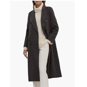 Reiss Arla Double Breasted Wool Blend Classic Coat, Charcoal Gray, Size 14, NWT
